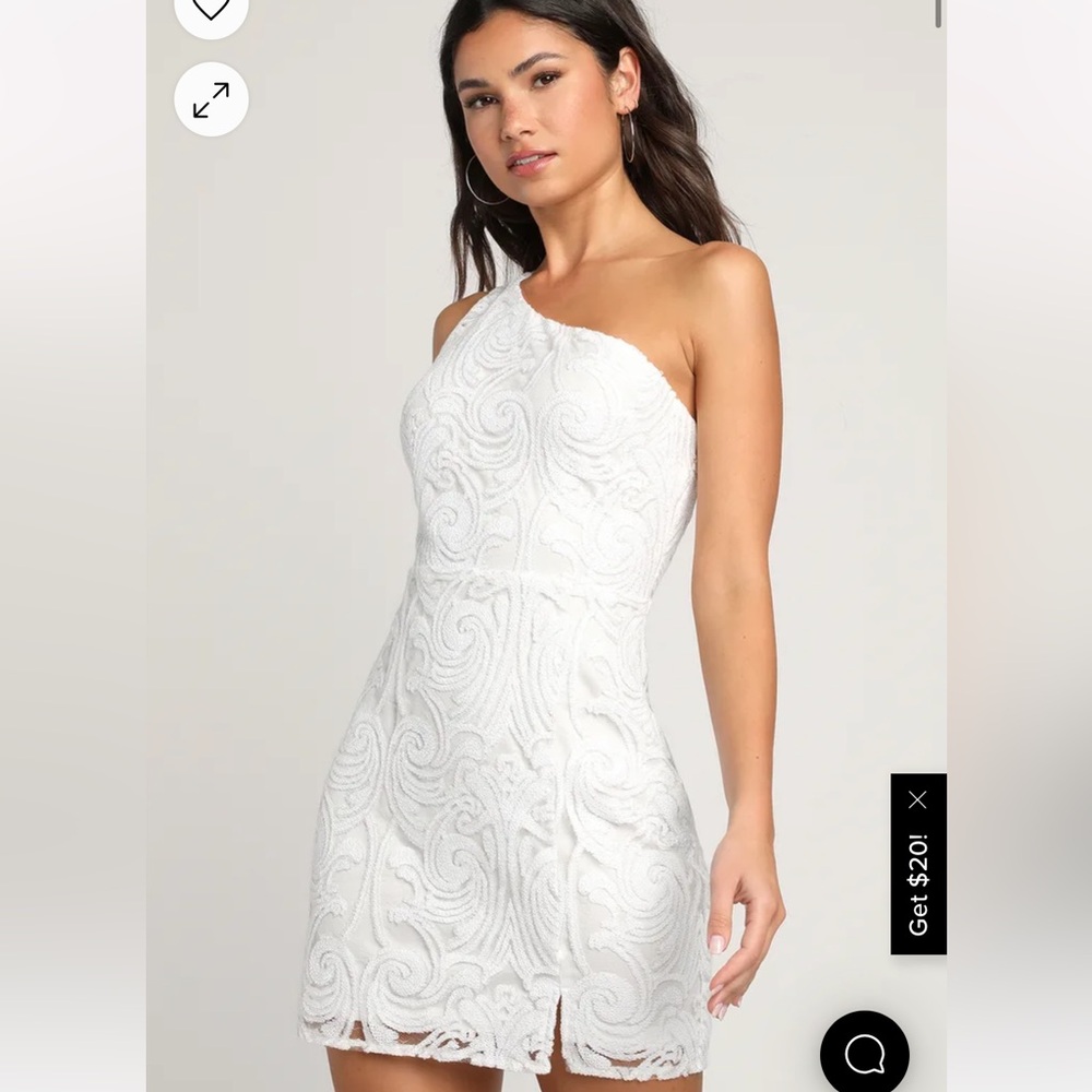 Lulus Madina White Sequin One-Shoulder Bodycon Mini Dress